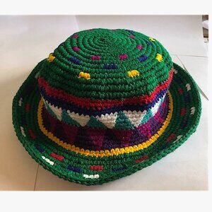 Vintage 70's Colorful Crocheted Small Hippie Boho Beanie Bucket Hat Guatemalan